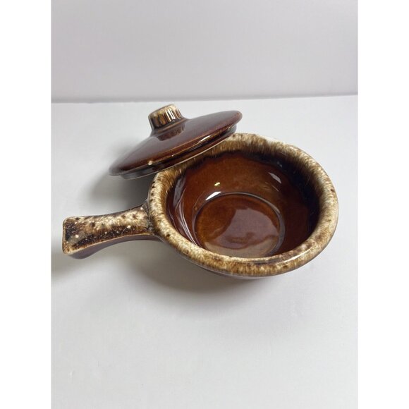 Hull Pottery USA Soup Chili Bowl with Lid Brown Drip Pattern Oven Proof Fall VTG - Picture 3 of 5